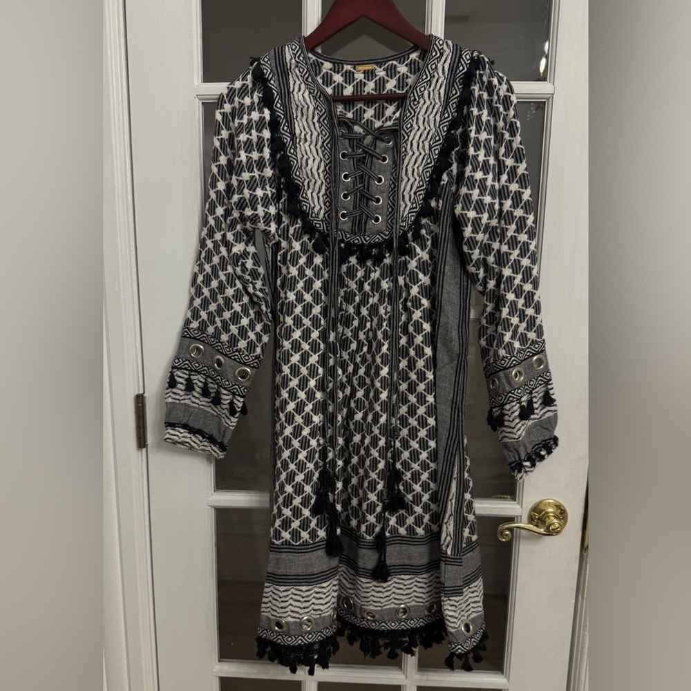 DODO BAR OR Women’s Black & White Embroidered Tassel Grommet Nadin Dress Size M